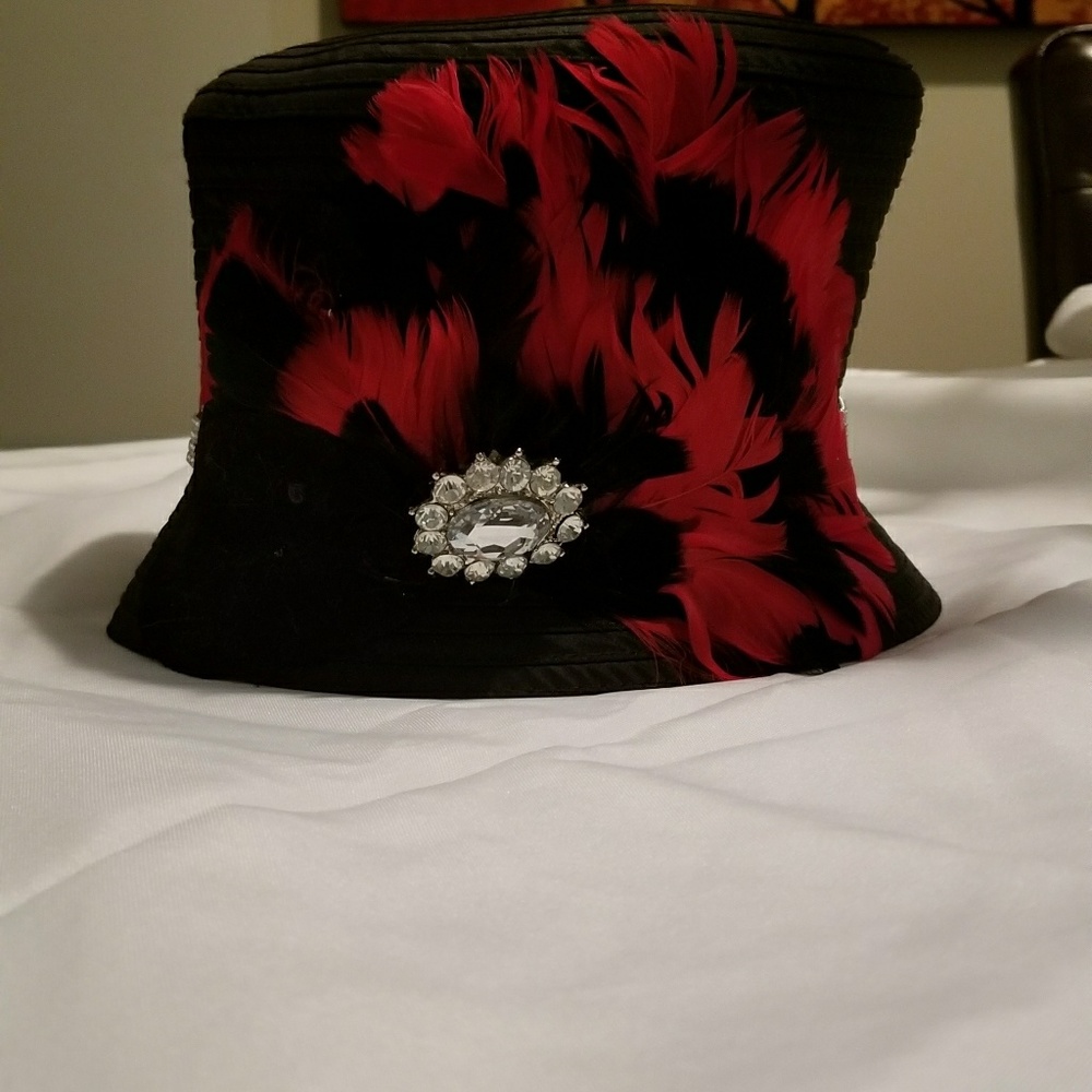 Red and Black Feather Hat